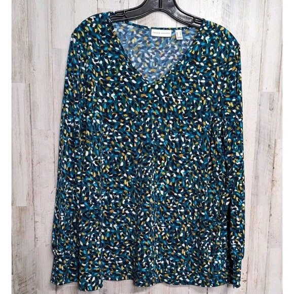 Susan Graver Medium Top V-neck Balloon Sleeves Multicolored - Picture 1 of 12